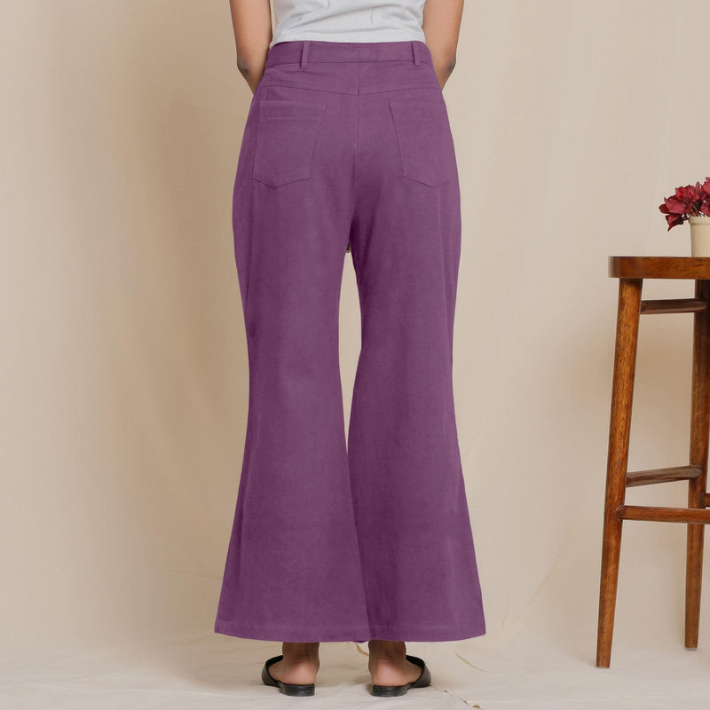 Back View of a Model wearing Warm Cotton Flannel Grape Wine Bootcut Pants