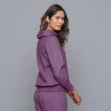 Back View of a Model wearing Grape Wine Cowl Neck Flannel Blouson Top