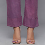 Close View of a Model wearing Wine Flannel Rolled-Up Straight Pant