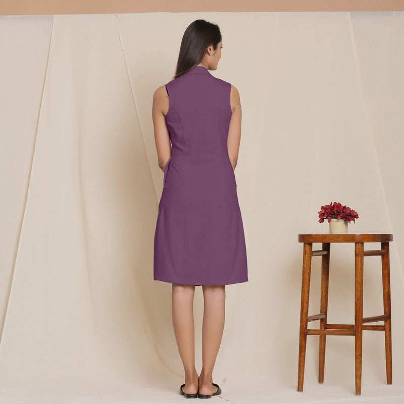 Back View of a Model wearing Warm Grape Wine Lapel Collar Short Dress