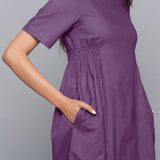 Front Detail of a Model wearing Grape Wine Paneled Cotton Flannel Dress