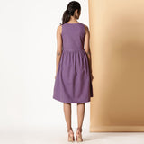 Back View of a Model wearing Grape Wine Warm Cotton Flannel Knee Length Yoke Dress