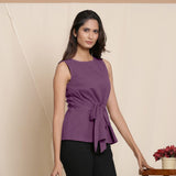 Right View of a Model wearing Warm Grape Wine A-Line Cotton Top