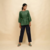 Green 100% Cotton Round Neck Peplum Top
