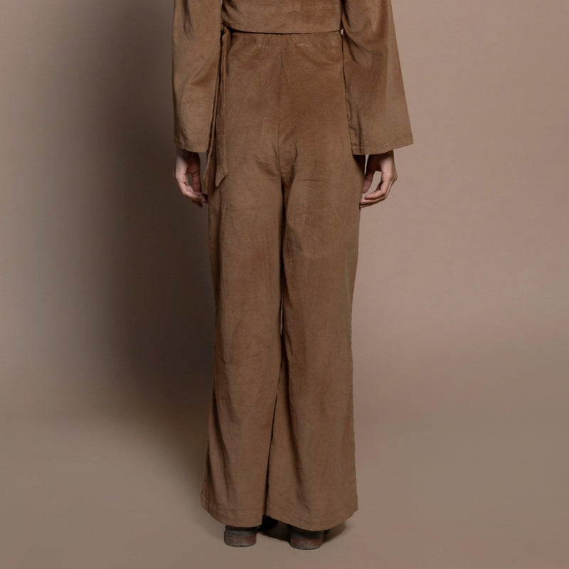 Back View of a Model wearing Camel Brown High Rise Wide Legged Pants