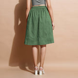 Green Cotton Flared Elasticated Knee Length Skirt