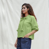 Green Cotton Flax Button-Down Shirt