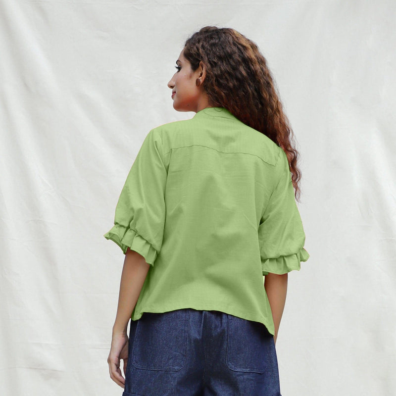 Green Cotton Flax Button-Down Shirt