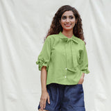 Green Cotton Flax Button-Down Shirt