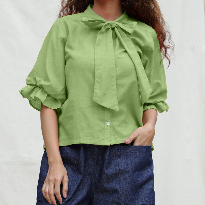 Green Cotton Flax Button-Down Shirt