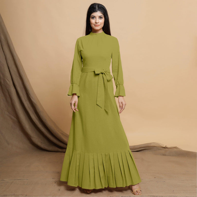 green dress with yellow collar Zapaka Women Dark Green Stand Collar Vintage 1950s Dress A Line Short Sleeves Short Dress, Dark Green / 2XL