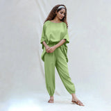 Green Cotton Flax High-Rise Elasticated Jogger Pant
