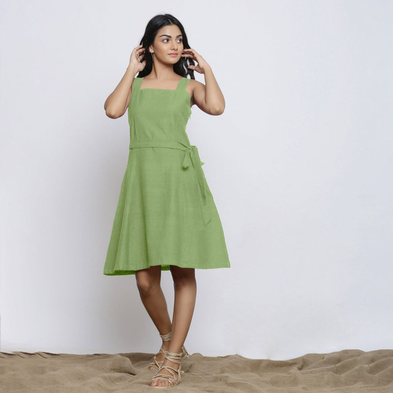 Green Cotton Flax Knee Length Princess Line Dress 30" / Custom Height (Free) Green Cotton Flax Knee Length Princess Line Dress 30" / Custom Height (Free)
