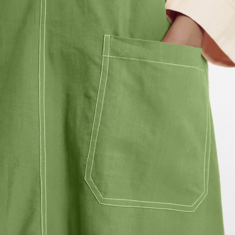 Green Cotton Flax Paneled Midi Shift Dress