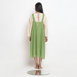 Green Cotton Flax Paneled Midi Shift Dress