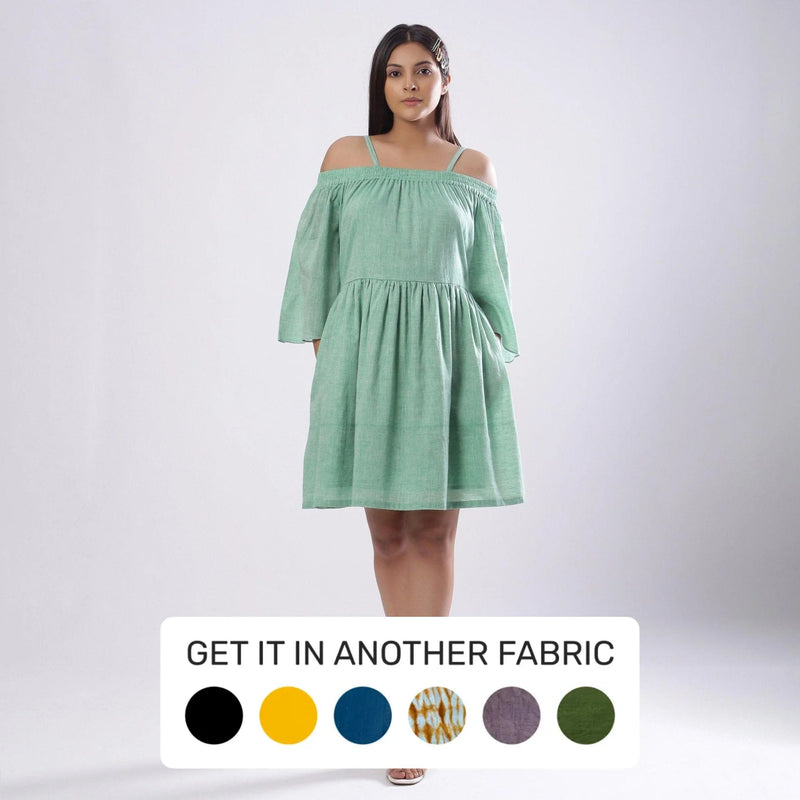 Buy Green Cotton Muslin Fit and Flare Off-Shoulder Short Dress Online at SeamsFriendly Buy Green Cotton Muslin Fit and Flare Off-Shoulder Short Dress Online at SeamsFriendly