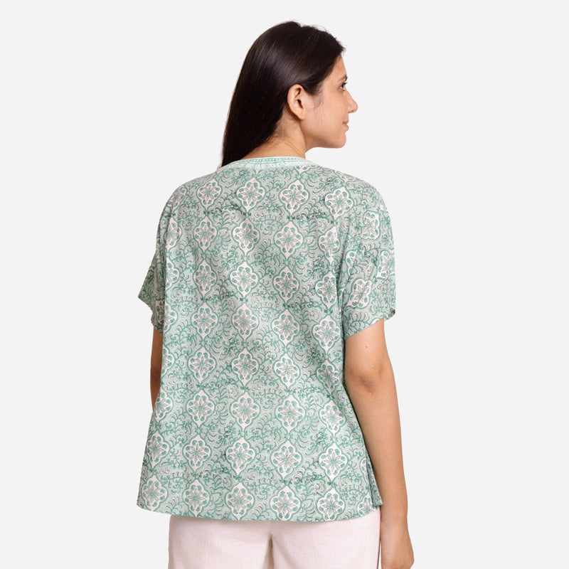 Back View of a Model wearing Sanganeri Block Print Floral Tunic Top