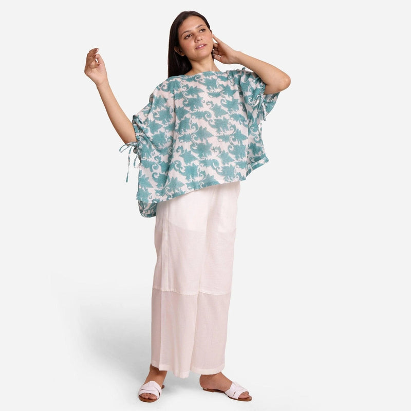 Front View of a Model wearing Sanganeri Hand Block Print Short Kaftan