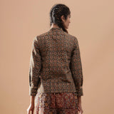 Back View of a Model wearing Green Kalamkari Block Print Warm Cotton Shirt