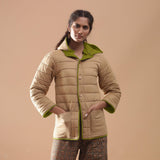 Front View of a Model wearing Green Reversible Detachable Hoodie Quilted Cotton Jacket