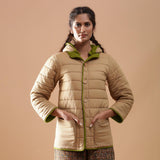 Front View of a Model wearing Green Reversible Detachable Hoodie Quilted Cotton Jacket