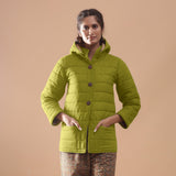 Front View of a Model wearing Green Reversible Detachable Hoodie Quilted Cotton Jacket