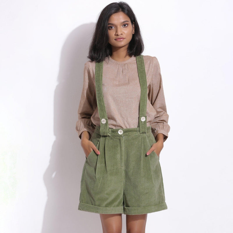 Green Warm Cotton Corduroy Short Dungaree Jumpsuit 64" / Custom Height (Free) Green Warm Cotton Corduroy Short Dungaree Jumpsuit 64" / Custom Height (Free)