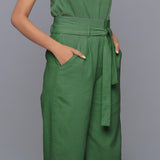 Front Detail of a Model wearing Moss Green Cotton Corduroy Pant