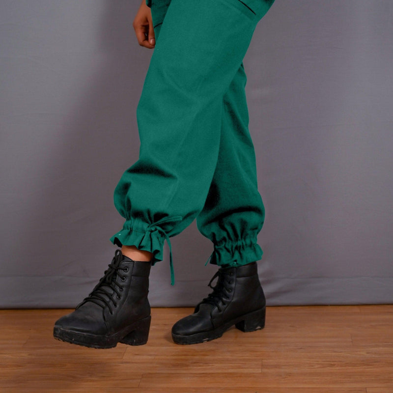 Green Warm Cotton Flannel High-Rise  Convertible Jogger Cargo Pant