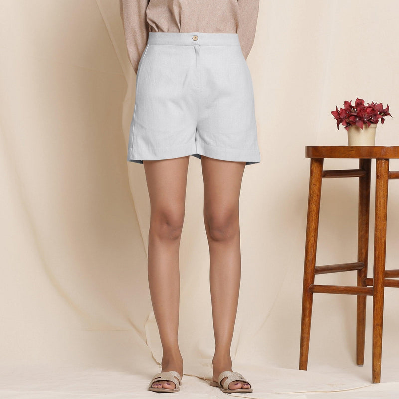 Front View of a Model wearing Grey 100% Cotton Flannel Slim Fit Shorts