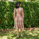 Grey and Salmon Pink Checks Crinkled Cotton Button-Down Boho Dress