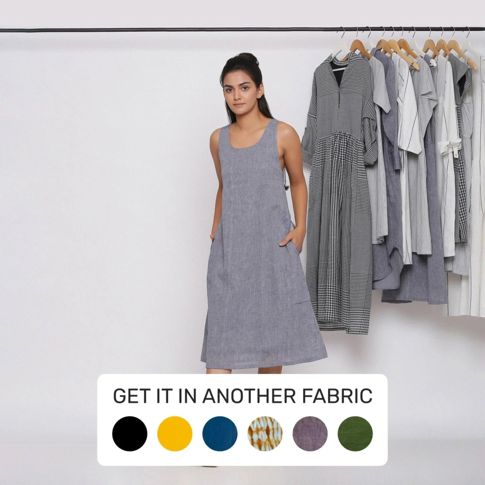 grey sleeveless shift dress Grey Cotton Muslin Racer Back Midi Shift Dress main image 0