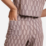 Back Detail of a Model wearing Dabu Block Print Grey Mid-Rise Culottes