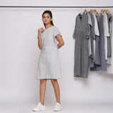 Grey Striped Yarn Dyed Cotton Knee Length Yoked Dress