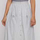 Grey Stripes Handspun Cotton Elasticated Mid-Rise Maxi Skirt