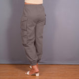 Grey Warm Cotton Flannel Elasticated Cargo Jogger Pant