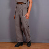 Grey Warm Cotton Flannel High-Rise  Convertible Jogger Cargo Pant