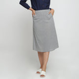 Front View of a Model wearing Grey Yarn Dyed Cotton Straight Skirt