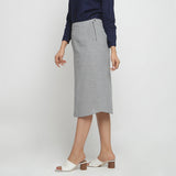 Left View of a Model wearing Grey Yarn Dyed Cotton Straight Skirt