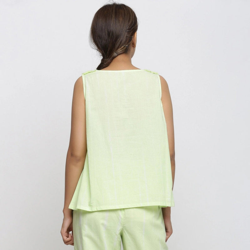 Back View of a Model wearing Hand Tie-Dye Mint Green A-Line Top