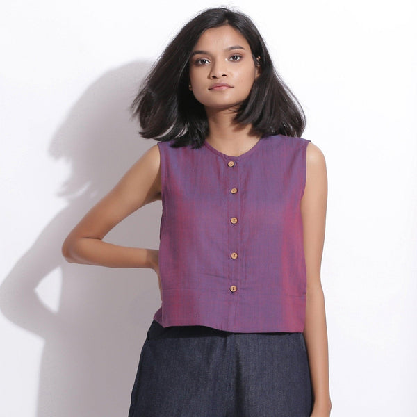 Front View of a Model wearing Handspun Cotton Violet Button-Down Shirt