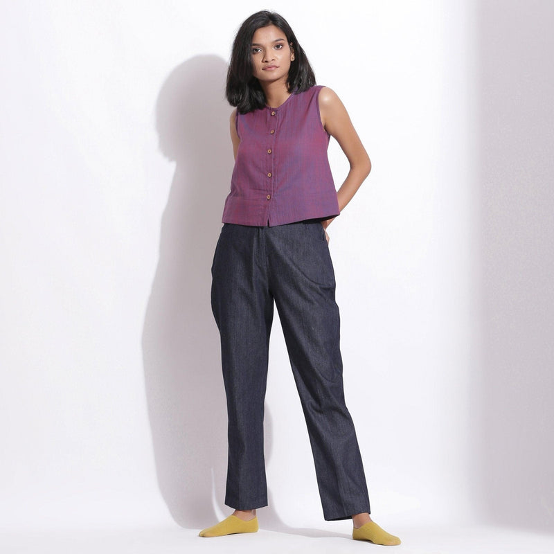 Front View of a Model wearing Handspun Cotton Violet Button-Down Shirt