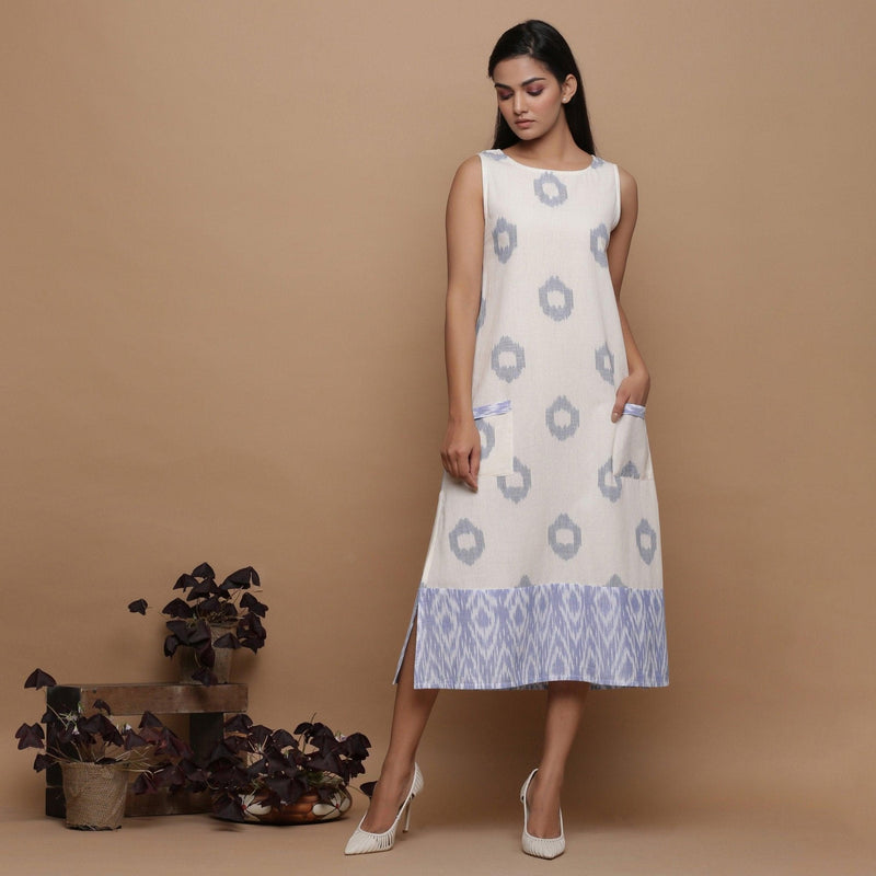 Ikat Off-White Cotton Shift Dress