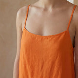 Hot Orange Cotton Poplin Drop-Waist Camisole Maxi Tier Dress
