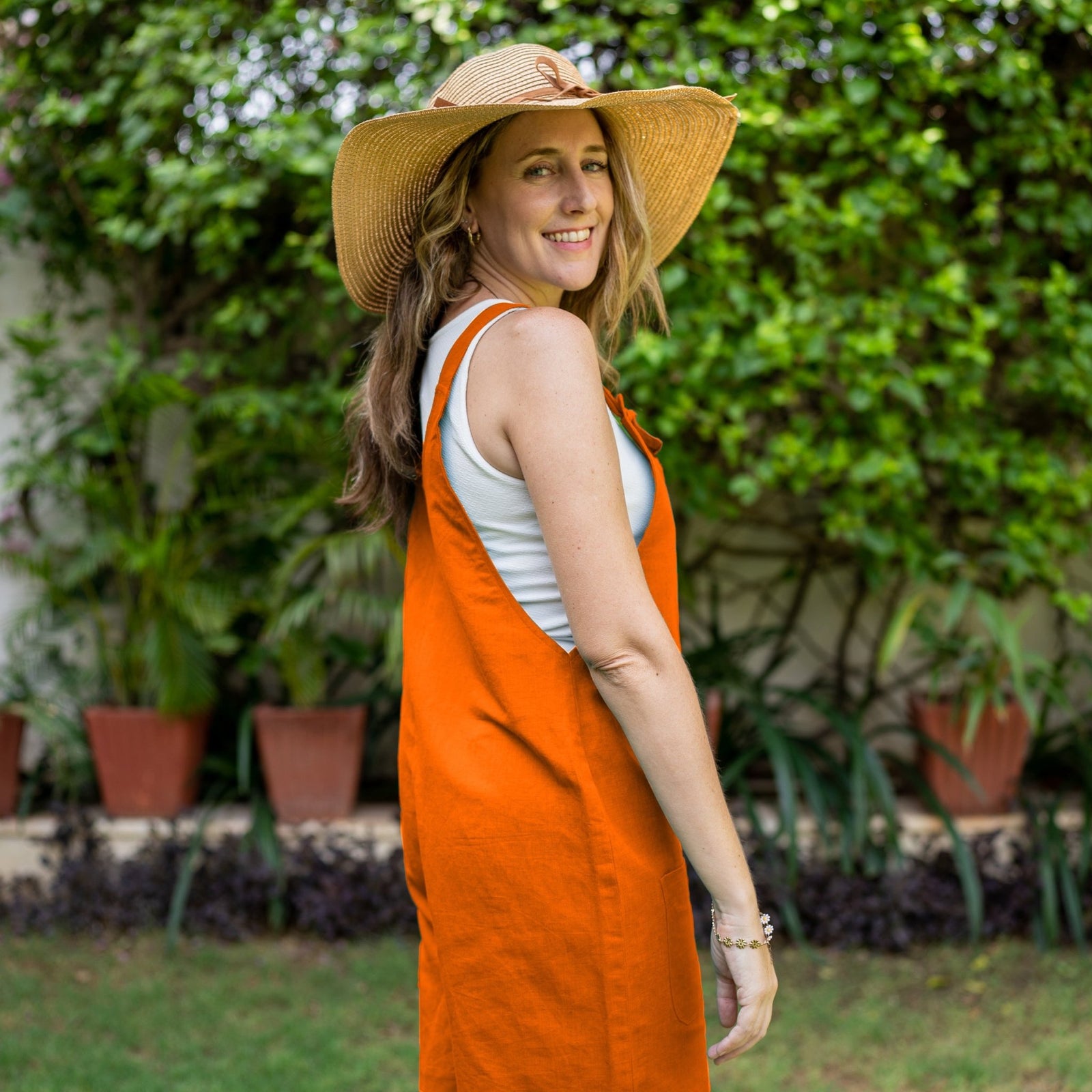 orange dungaree dress Hot Orange Cotton Poplin Dungaree Playsuit 42