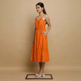 Hot Orange Cotton Poplin Elasticated Midi Cami Dress