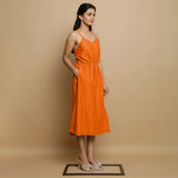 Hot Orange Cotton Poplin Elasticated Midi Cami Dress