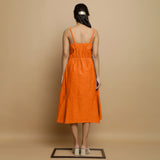 Hot Orange Cotton Poplin Elasticated Midi Cami Dress