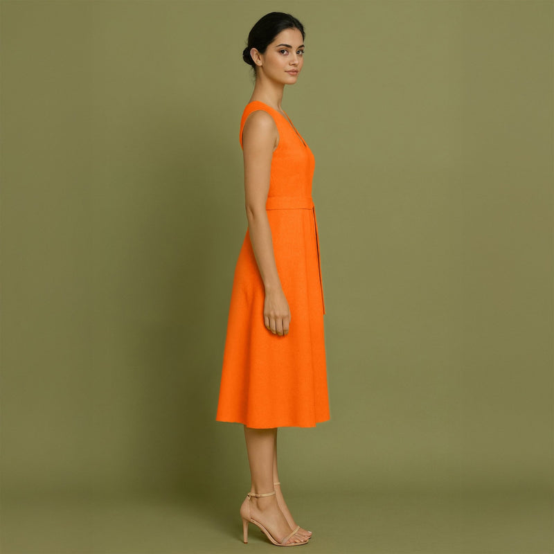 Hot Orange Cotton Poplin Fit and Flare Sleeveless Midi Dress 30" / Custom Height (Free) Hot Orange Cotton Poplin Fit and Flare Sleeveless Midi Dress 30" / Custom Height (Free)