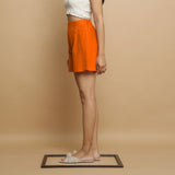 Hot Orange Cotton Poplin Mid-Rise Shorts